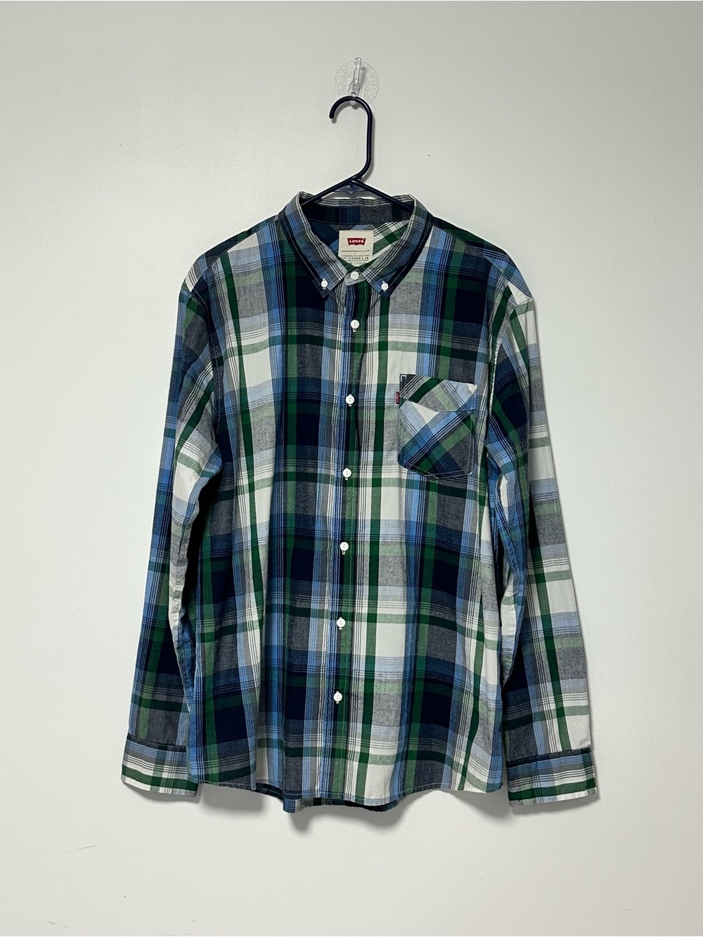 Levi's Plaid Flannel Button-Up Shirt – Blue & Green – Men's Large